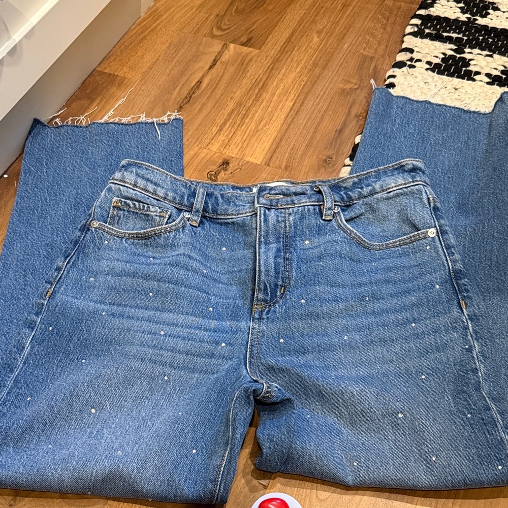 LOFT Blue Straight Leg Jeans with Rhinestone’s